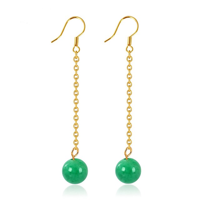  Mulheres Verde Jade Brincos Compridos - Bola Original, Pingente, Vintage Dourado Para Casamento Aniversário Presente