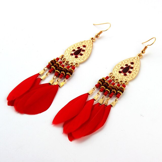  Femme Mode euroaméricains Plume Des boucles d'oreilles Bijoux Noir / Rouge / Bleu de minuit Pour Mariage Soirée Occasion spéciale