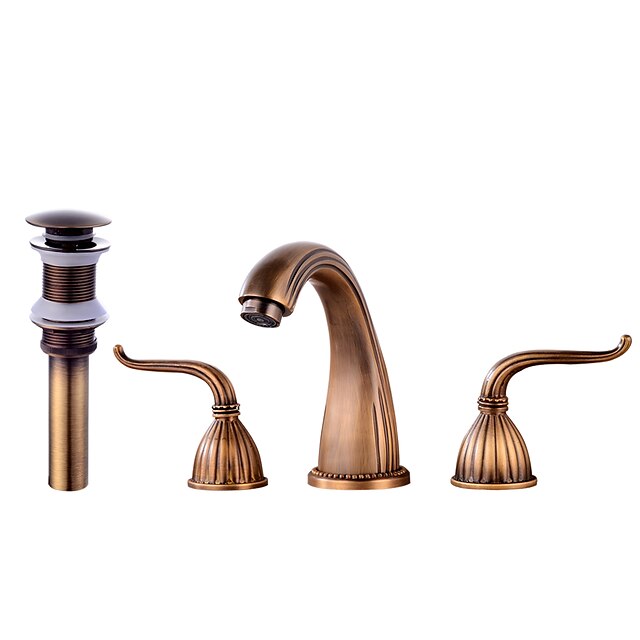  Contemporary Antique Widespread Widespread Brass Valve Two Handles Three Holes Antique Copper , Bathroom Sink Faucet