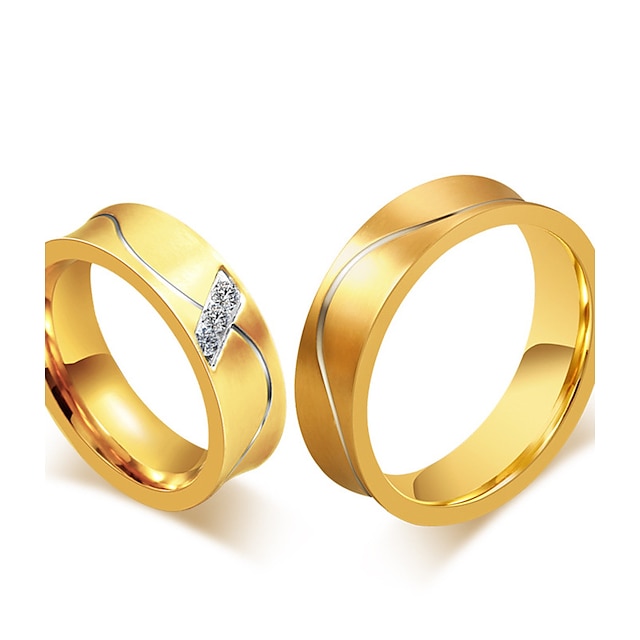  Casal Anel de banda Anel Zircônia cúbica Dourado Banhado a Ouro 18K Zircônia Cubica Aço Titânio Redonda Elegante Vintage Estilo simples Casamento Festa Jóias / Aniversário / Presente / Diário