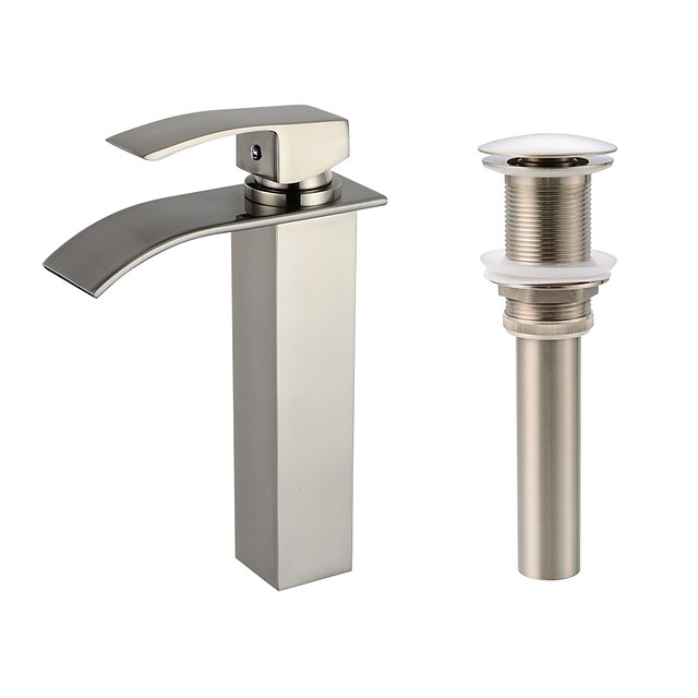  Faucet Set - Cascata Níquel Escovado Conjunto Central Monocomando e Uma AberturaBath Taps