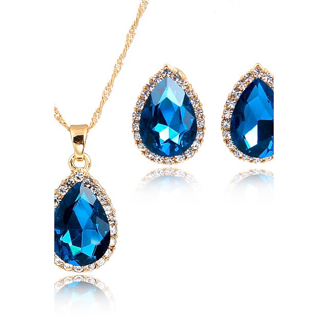  Mujer Circonita Cristal Chapado en Oro Conjunto de joyas 1 Collar 1 Par de Pendientes - Euramerican Estilo lindo Moda Gota Azul Juego de