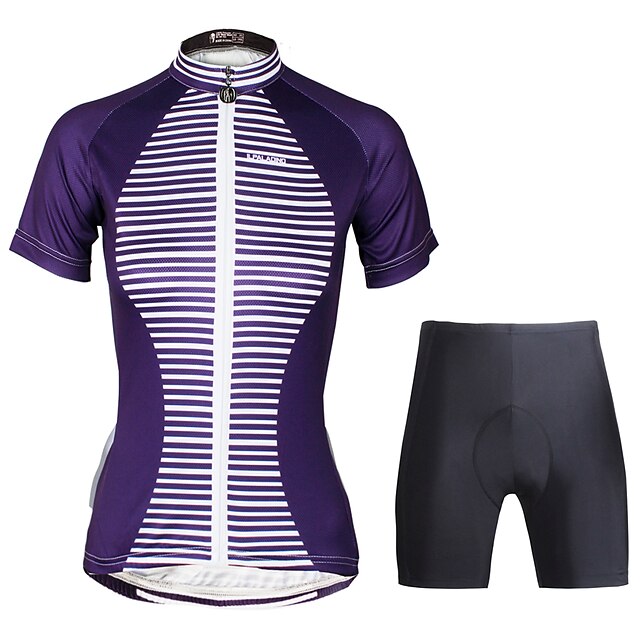  ILPALADINO Mulheres Manga Curta Camisa com Shorts para Ciclismo - Preto Moto Conjuntos de Roupas Tapete 3D Secagem Rápida Resistente Raios Ultravioleta Tiras Refletoras Bolso Traseiro Esportes