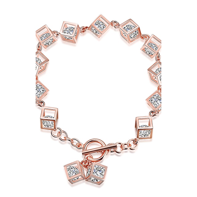  Women's Cubic Zirconia Chain Bracelet - Sterling Silver, Zircon, Rose Gold Plated Ladies, Fashion Bracelet Jewelry Rose Gold For Christmas Gifts Birthday Gift Valentine