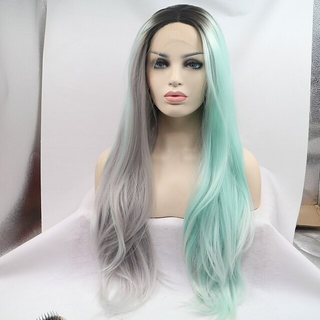  Synthetic Lace Front Wig Straight Synthetic Hair Natural Hairline Green / Gray Wig Women's Long Natural Wigs Lace Front