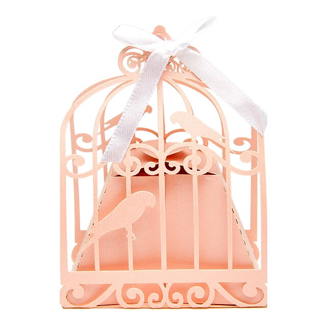  Pearl Paper Favor Holder with Ribbons Favor Boxes - 50