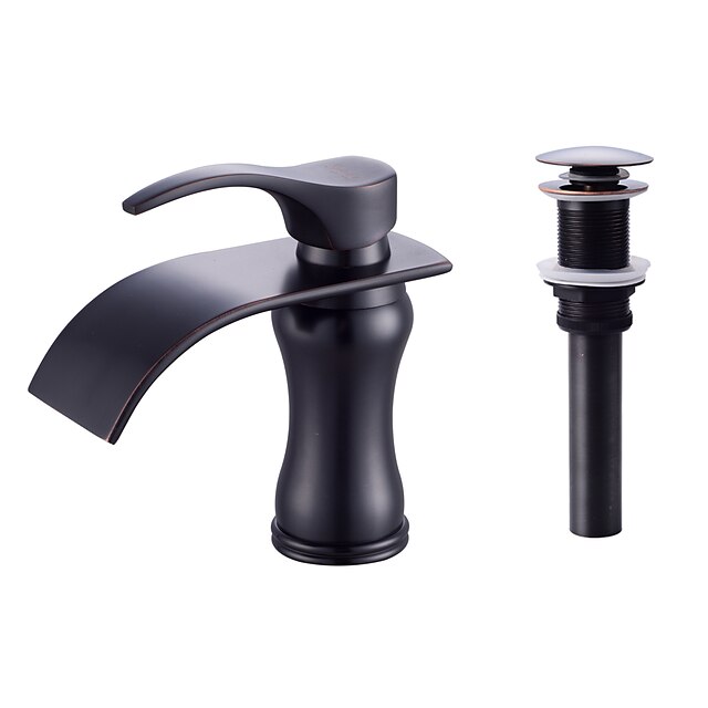  Faucet Set - Cascata Níquel Escovado Conjunto Central Monocomando e Uma AberturaBath Taps / Latão