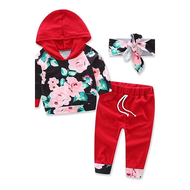  Toddler Girls' Floral Dresswear Floral Sports Fashion Long Sleeve Regular Regular Clothing Set Wine