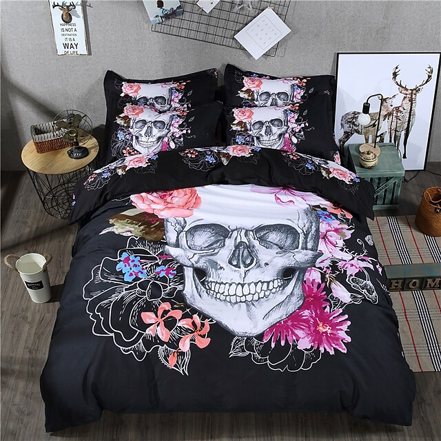  Duvet Cover Sets 3 Piece 100% Polyester 3D Black Reactive Print Halloween / 300 / 3pcs (1 Duvet Cover, 2 Shams) / (If Twin size, only 1 Sham or Pillowcase)