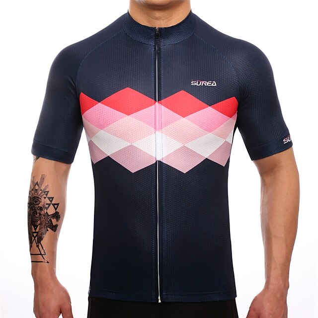  SUREA Men's Short Sleeve Cycling Jersey Argyle Bike Jersey Top Breathable Quick Dry Sweat-wicking Sports Coolmax® Lycra Road Bike Cycling Clothing Apparel / High Elasticity