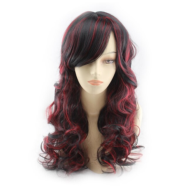  Synthetic Wig Wavy Kardashian Wavy Asymmetrical Wig Medium Length Long Black / Red Synthetic Hair Women's Natural Hairline Black