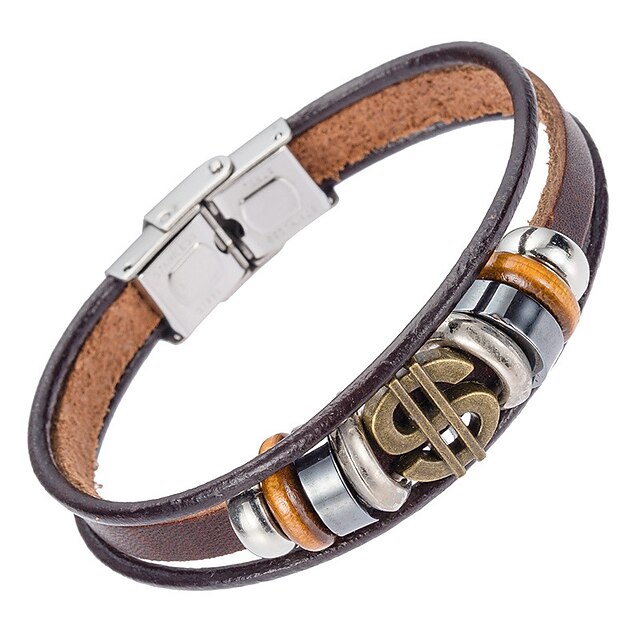  Men's Leather Bracelet Natural Fashion Leather Bracelet Jewelry Brown For Special Occasion Gift Sports