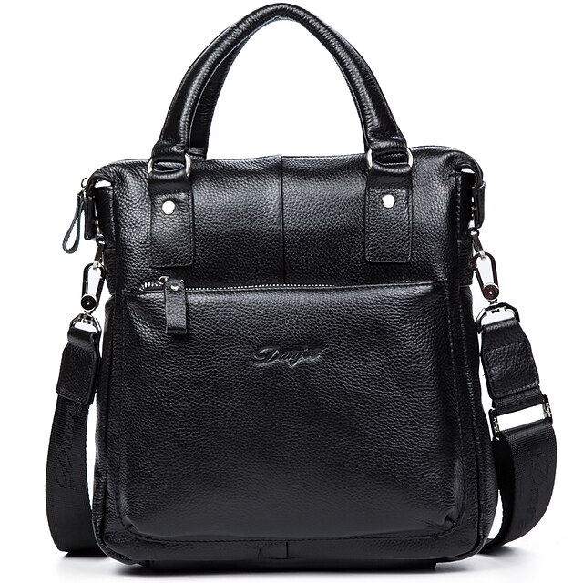  Men's Bags Cowhide Briefcase Zipper Black / Dark Brown