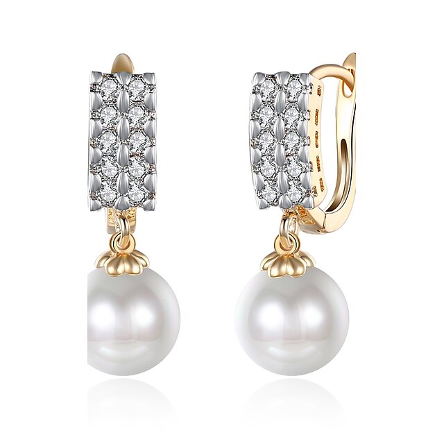  Women's Cubic Zirconia Drop Earrings - Pearl, Zircon, Silver Plated Drop Personalized, Classic, Vintage Gold For Christmas / Wedding / Party / Gold Plated