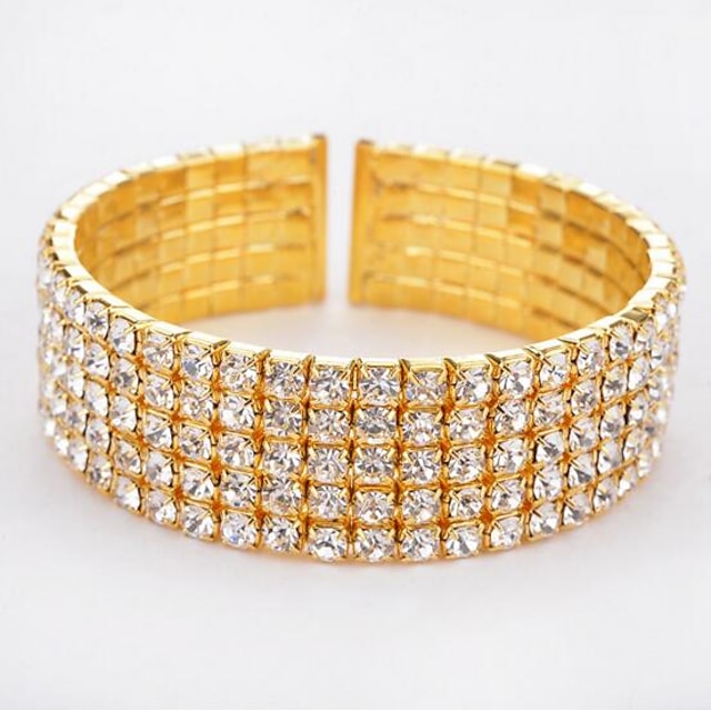  Women's Tennis Bracelet Wide Bangle Hollow Ladies Fashion western style Rhinestone Bracelet Jewelry Gold / Silver For Christmas Gifts Wedding Birthday Gift Masquerade Engagement Party