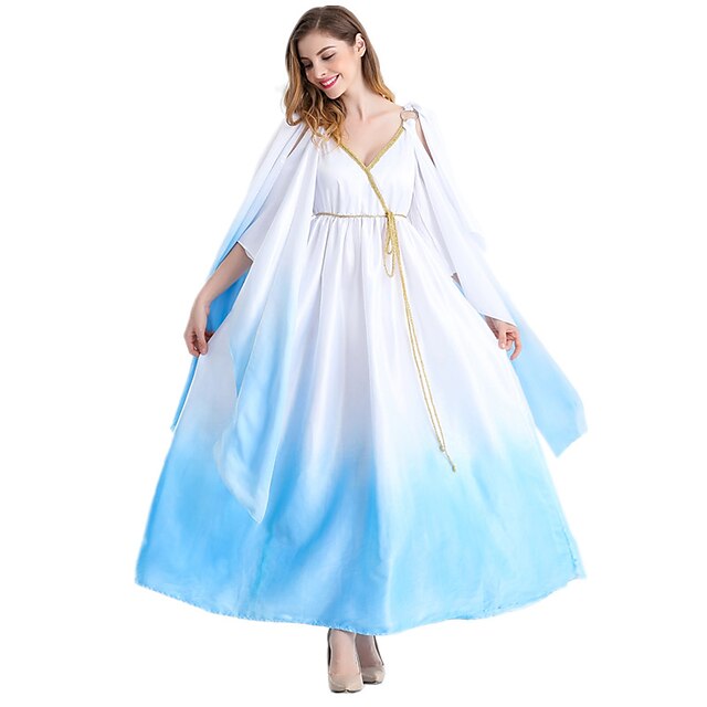  Cosplay Athena Dea Vestiti Costumi Cosplay Vestito da Serata Elegante Per donna Grecia antica Antica Roma Halloween Carnevale Feste / vacanze Elastene Chinlon Bianco + blu Per donna Facile Costumi