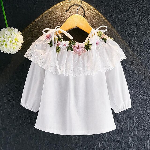 Toddler Girls' T shirt Blouse Long Sleeve Floral White Children Tops Fall Spring Floral Regular