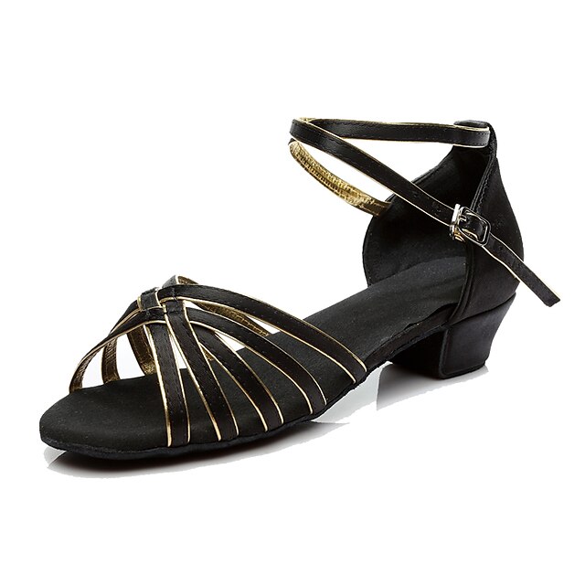 Women's Dance Shoes Silk Latin Shoes Sneaker Low Heel Customizable Black / Gold / Fuchsia / Practice