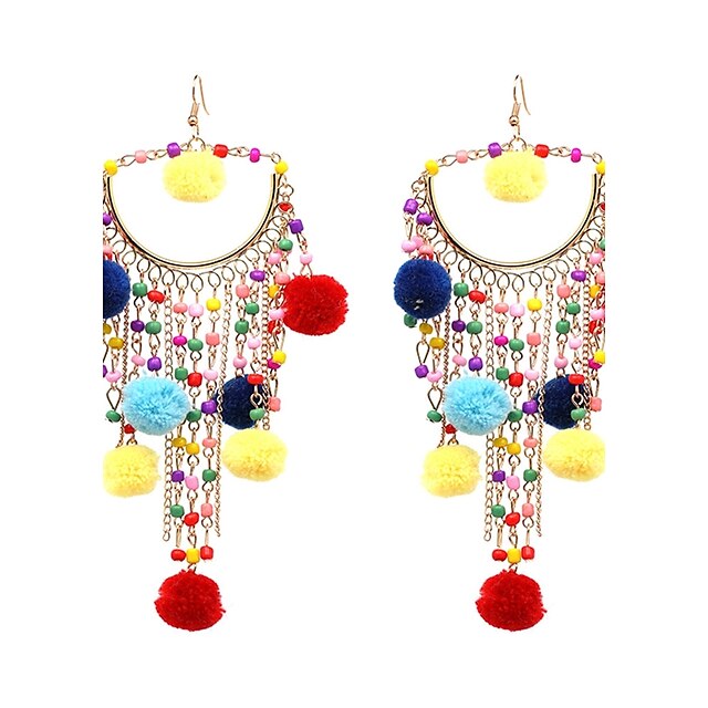  Women's Tassel Oversized Drop Earrings Earrings Ladies Luxury Tassel Bohemian Punk Gothic Jewelry Black / Rainbow For Christmas Party Graduation School Holiday Work