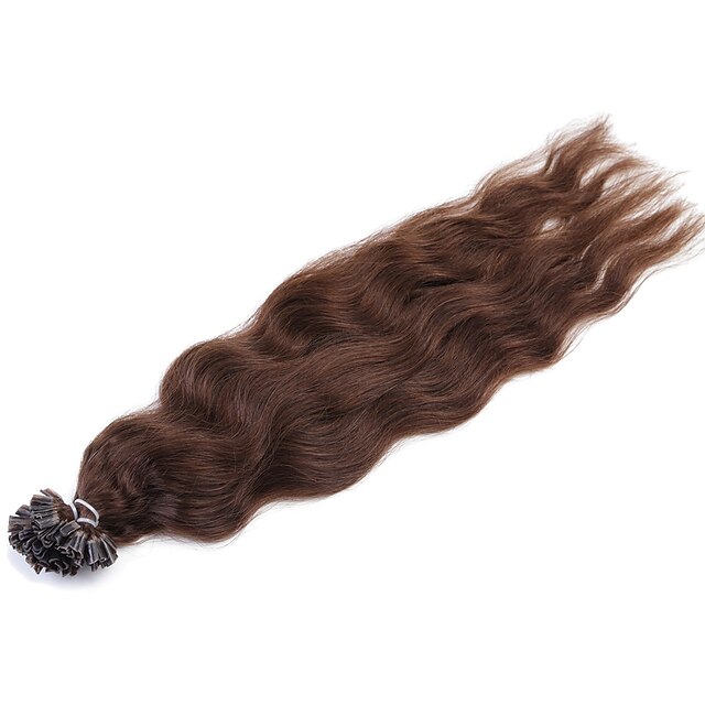  Fusion / с U-образным кончиком Расширения человеческих волос Кудрявый Естественные волны Натуральные волосы Накладки из натуральных волос Жен. Средний коричневый