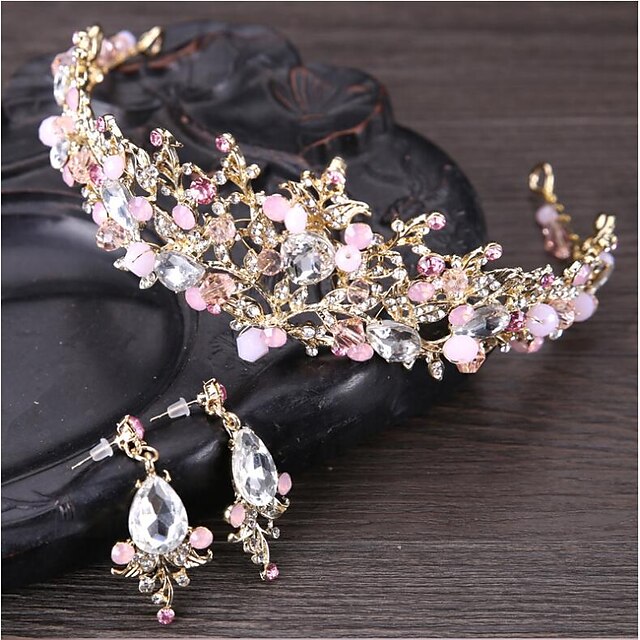  Femme Cristal Tiare Fleur Basique Naturel Cristal Strass Des boucles d'oreilles Bijoux Blanche / Rose Pour Mariage Anniversaire Soirée / Fête Cérémonie Fiançailles