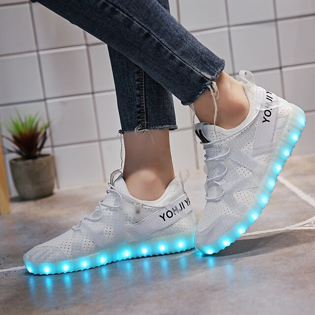  Women's Sneakers LED Shoes Outdoor Athletic Casual Lace-up Low Heel Light Soles LED Shoes Walking Tulle Black White Pink