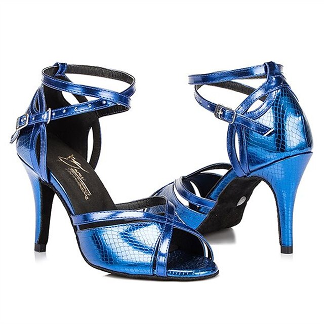  בגדי ריקוד נשים נעליים לטיניות דמוי עור סנדלים בד בהצלבה עקב סטילטו מותאם אישית נעלי ריקוד כתום / סגול / כחול / הצגה