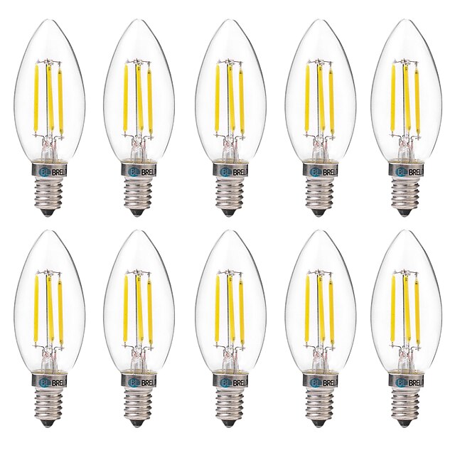  BRELONG® 10pcs 4 W 350 lm E14 LED Filament Bulbs C35 4 LED Beads COB Decorative Warm White / White 220-240 V / 10 pcs