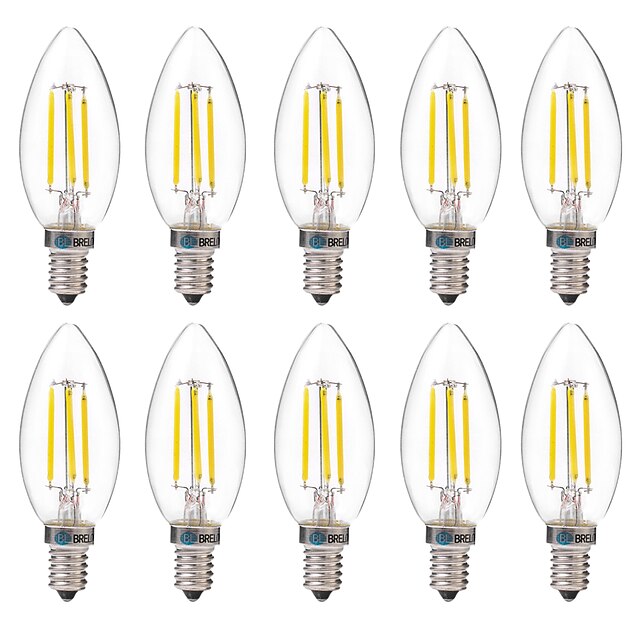  BRELONG® 10pçs 4 W 350 lm E14 Lâmpadas de Filamento de LED C35 4 Contas LED COB Decorativa Branco Quente / Branco 220-240 V / 10 pçs