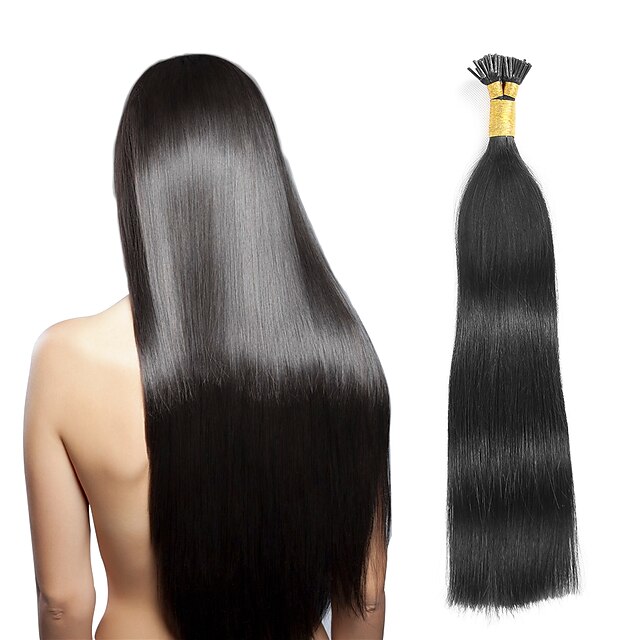  Febay Fúziós / I típus Human Hair Extensions Egyenes Szűz haj Emberi haj tincsek 8a Női Fekete