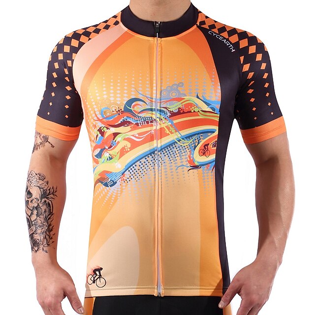  Short Sleeve Cycling Jersey - Orange Bike Top Quick Dry Sports Spandex 100% Polyester Lycra Clothing Apparel