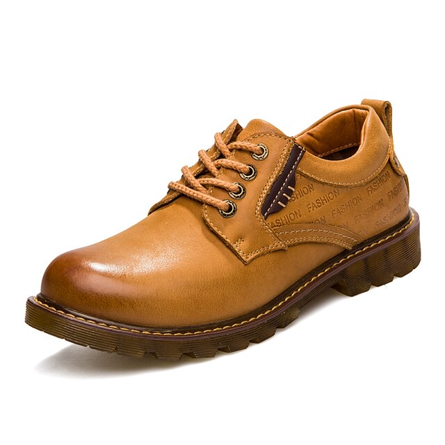  Men's Shoes Leather Fall Winter Light Soles Comfort Oxfords Lace-up for Casual Office & Career Outdoor Yellow Dark Brown