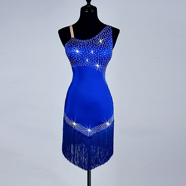  Latin Dance Dresses Women's Performance Spandex / Organza Tassel / Crystals / Rhinestones Sleeveless Dress
