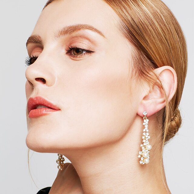  Women's Long Drop Earrings - Pearl, Imitation Pearl, Rhinestone European Gold For Party