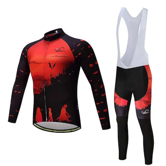 Men's Women's Long Sleeve Cycling Jersey with Bib Tights Winter Fleece Polyester Spandex Bike Clothing Suit Quick Dry Sports Painting Mountain Bike MTB Road Bike Cycling Clothing Apparel / Silicon
