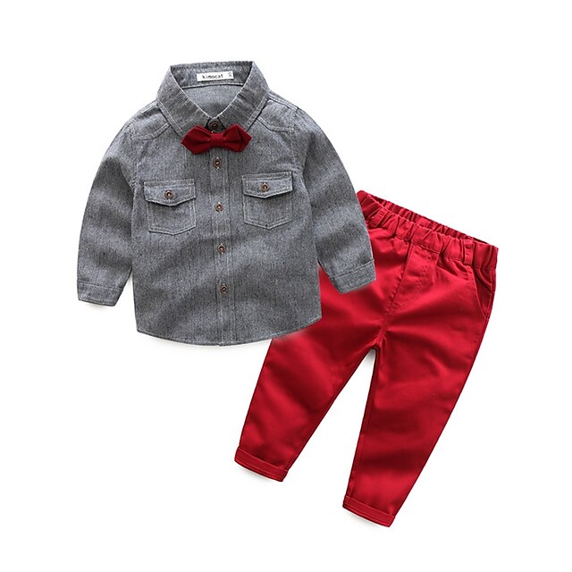  Baby Jungen Kleidungsset Langarm Blau Einfarbig Baumwolle Standard / Herbst / Frühling