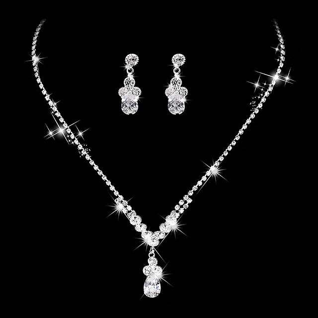  Mulheres Cristal Zircônia cúbica Brincos Compridos Gargantilhas Sets nupcial Jóias Caído Elegante Vintage Zircônia Cubica Brincos Jóias Prata Para Casamento Aniversário Festa Cerimônia Noivado