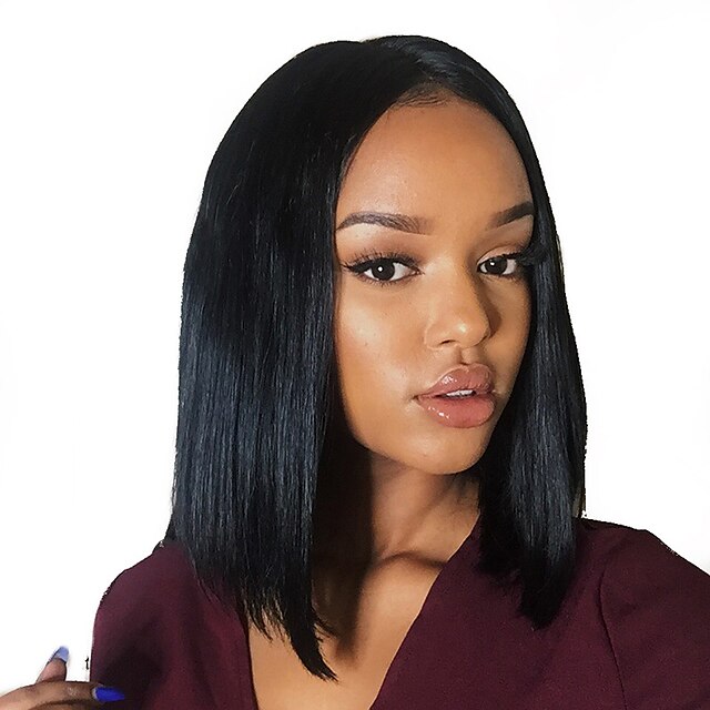  Remy Human Hair Glueless Full Lace Full Lace Wig Bob style Brazilian Hair Straight Yaki Wig 130% 150% 180% Density with Baby Hair Natural Hairline African American Wig 100% Hand Tied Women's Short