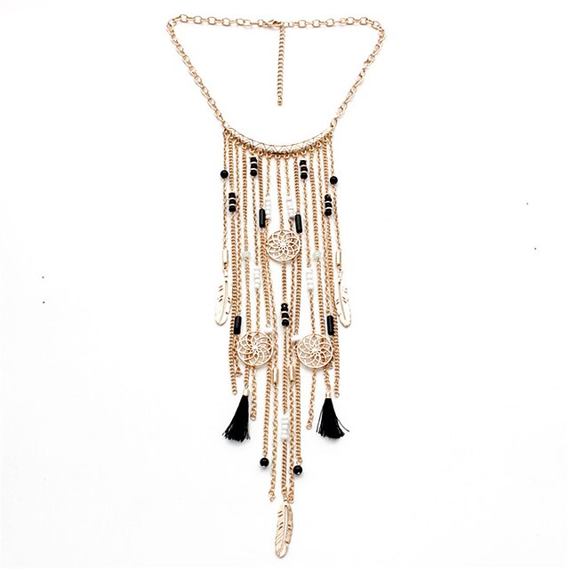  Women's Statement Necklace - Unique Design Tassel Sexy Multi-ways Wear Hip-Hop Fashion Crossover Punk Geometric Gold Silver Necklace For