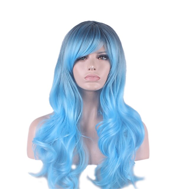  Cosplay Costume Wig Synthetic Wig Wavy Wavy Asymmetrical Wig Long Blue Synthetic Hair Women's Natural Hairline Blue