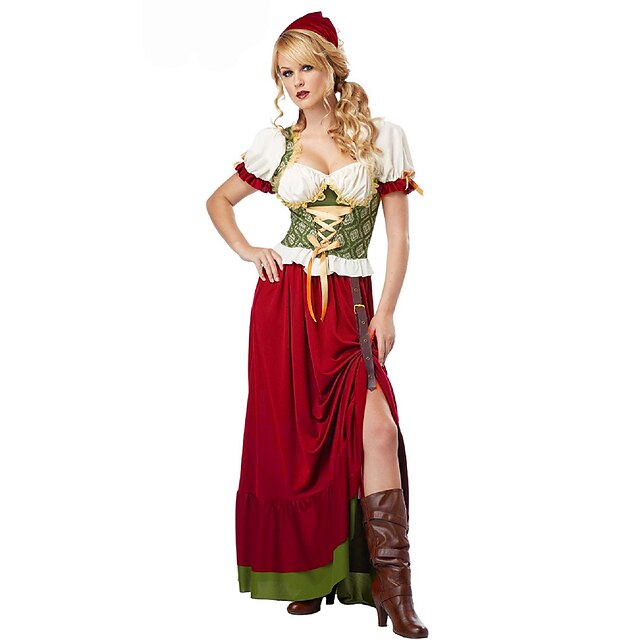  Oktoberfest Beer Dirndl Trachtenkleider Women's Dress Hat Bavarian Vacation Dress Costume Red