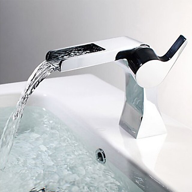  Fürdőszoba mosogató csaptelep - Vízesés Króm Három lyukas Egy fogantyú egy lyukkalBath Taps / Bronz