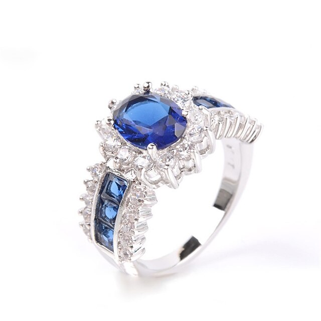  Women's Band Ring Blue Zircon Alloy Round Classic Fashion Wedding Party Engagement Gift Evening Party Costume Jewelry