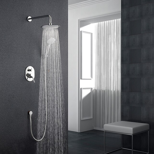  ברז למקלחת - מודרני / עכשווי כרום מותקן על הקיר שסתום קרמי / Brass / חורים שלוש ידית אחת