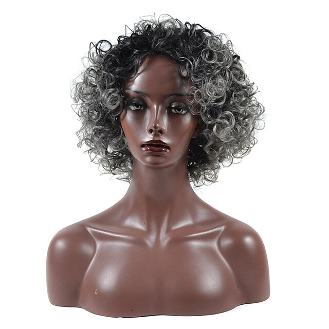  Pelucas sintéticas Rizado Corte asimétrico Peluca Corta Media Gris Pelo sintético Mujer Entradas Naturales Negro