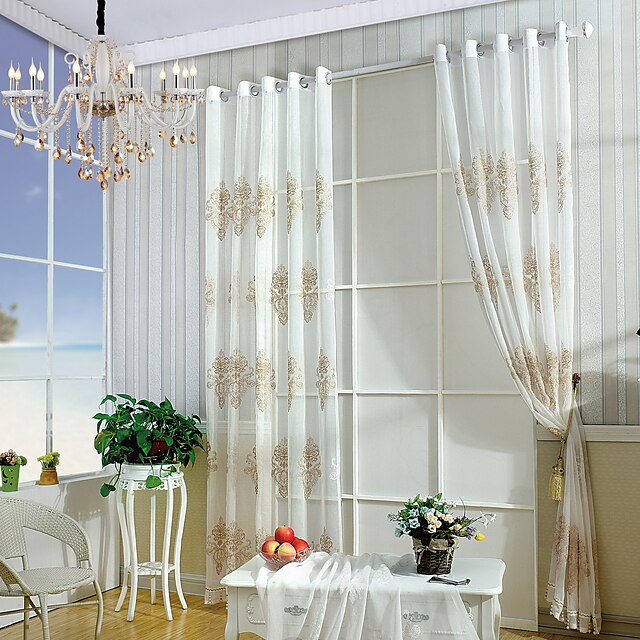  Ready Made Sheer Curtains Shades One Panel/ Embroidery / Living Room