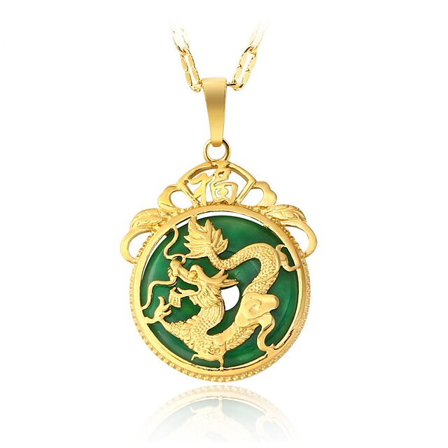  Verde Jade Colares com Pendentes Dragão Asiático Luxo Pingente Vintage Chapeado Dourado Liga Dourado Colar Jóias Para Presentes de Natal Festa Ocasião Especial Aniversário Presente Diário