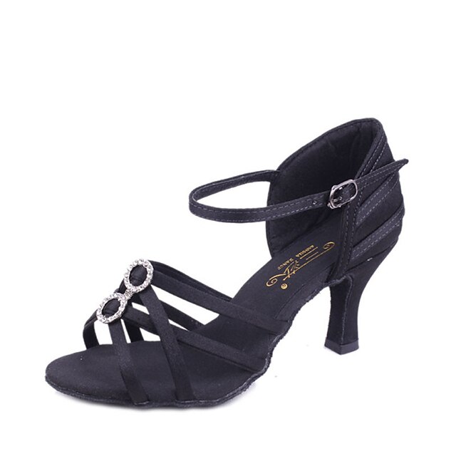  Women's Latin Shoes Silk Sandal Flared Heel Non Customizable Dance Shoes Black / Beige / Brown / Indoor