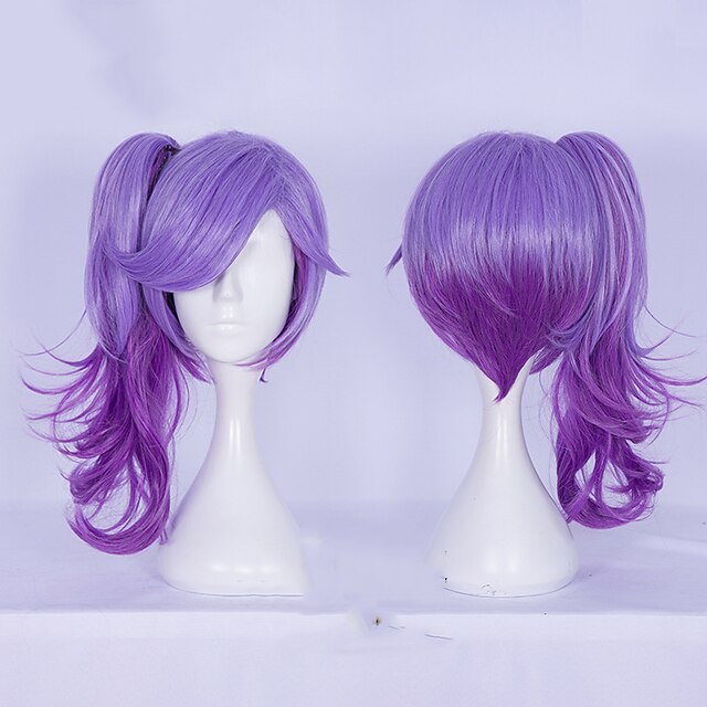  Synthetic Wig Cosplay Wig Natural Wave Natural Wave With Ponytail Wig Medium Length Purple Synthetic Hair Women's Ombre Hair Purple
