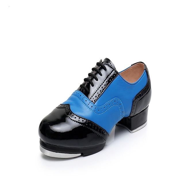  Homens Sapatilhas de Sapateado Pele Salto / Têni Recortes Salto Baixo Sapatos de Dança Vermelho / Branco / Branco / Prata / Black / azul / Ensaio / Prática